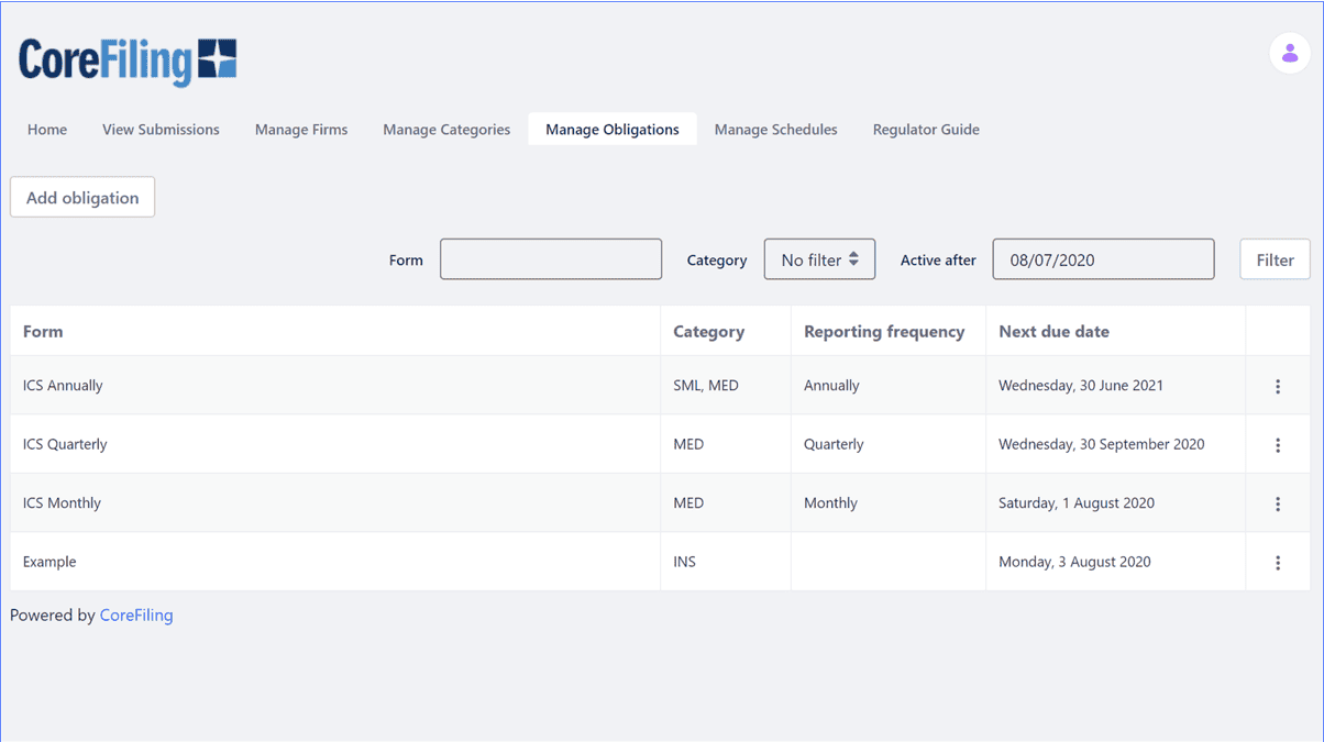 CoreFiling's data collection portal